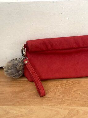 anthropologie red suede clutch